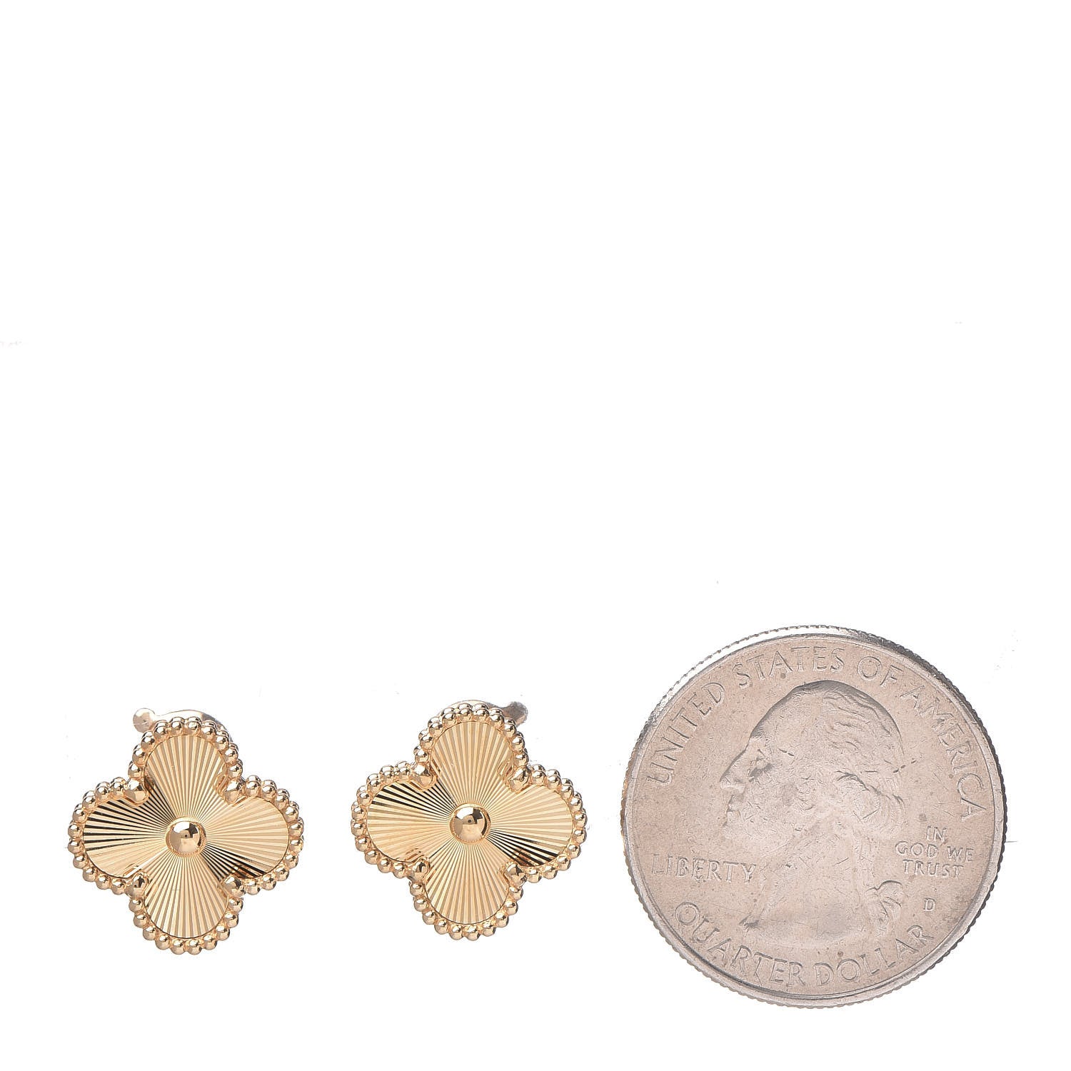 Van Cleef & Arpels 18K Yellow Gold Guilloche Vintage Alhambra Earrings 2 of 5
