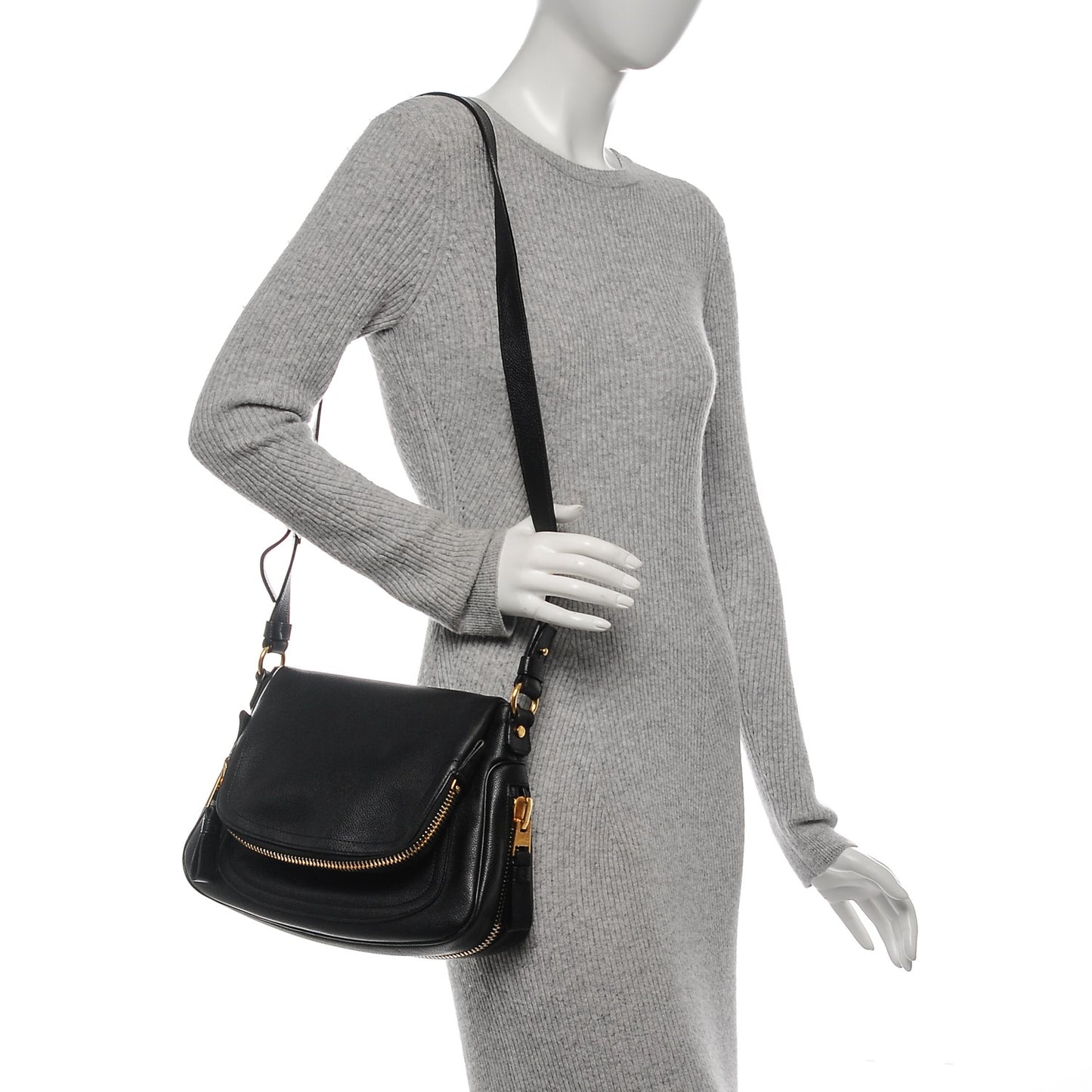 Grained Calfskin Medium Jennifer Crossbody Bag Black