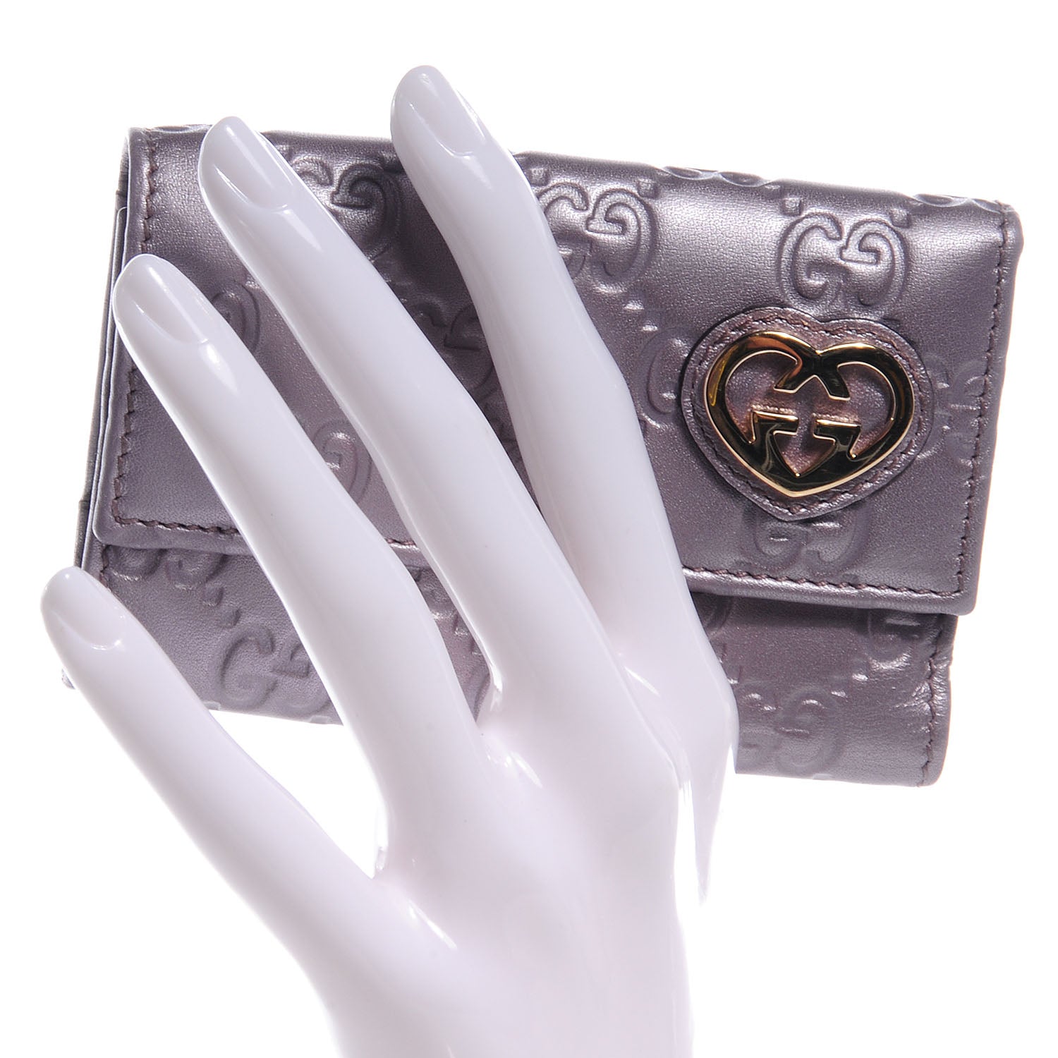 Gucci Metallic Soft Guccissima Lovely 6 Key Holder Wallet Senanque 2 of 7