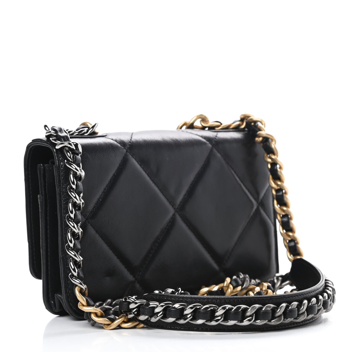 Chanel Shiny Goatskin Quilted Chanel 19 Wallet On Chain WOC Black 3 of 15