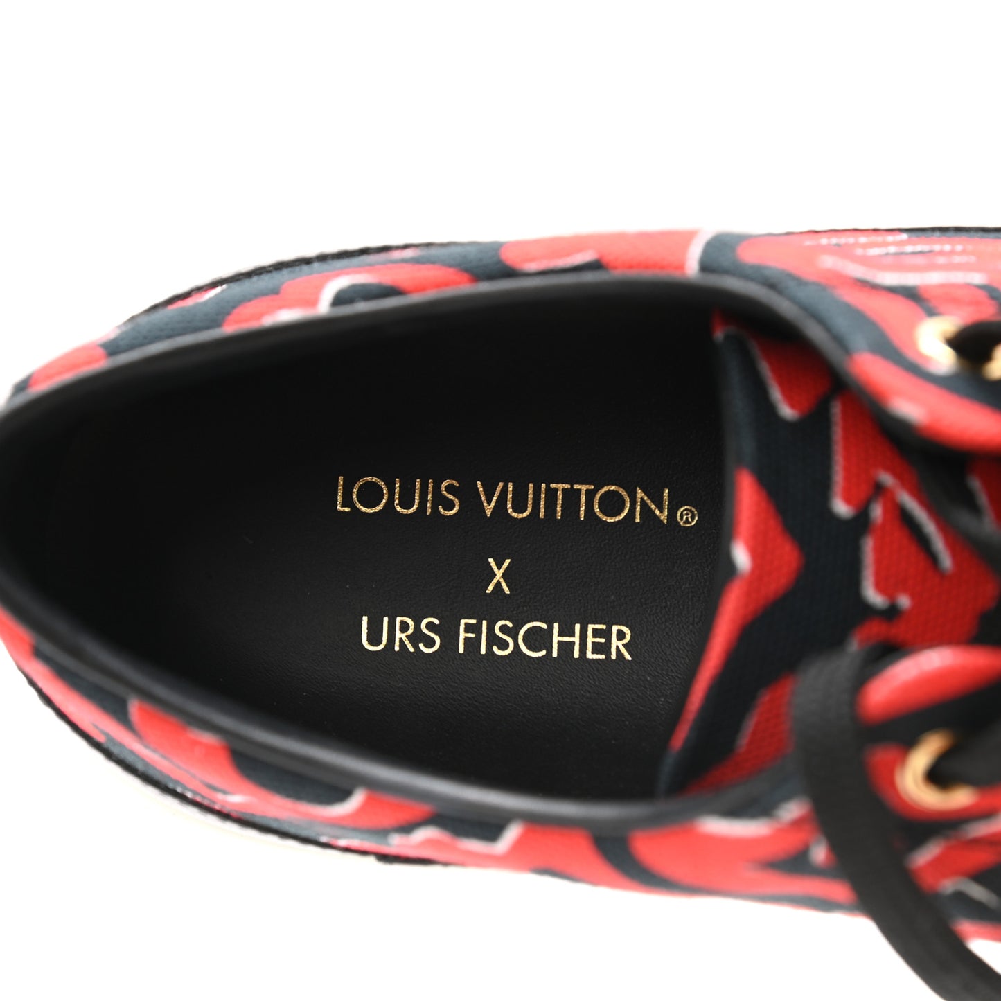 X UF Calfskin Tufted Monogram Stellar Sneakers 39.5 Black Red
