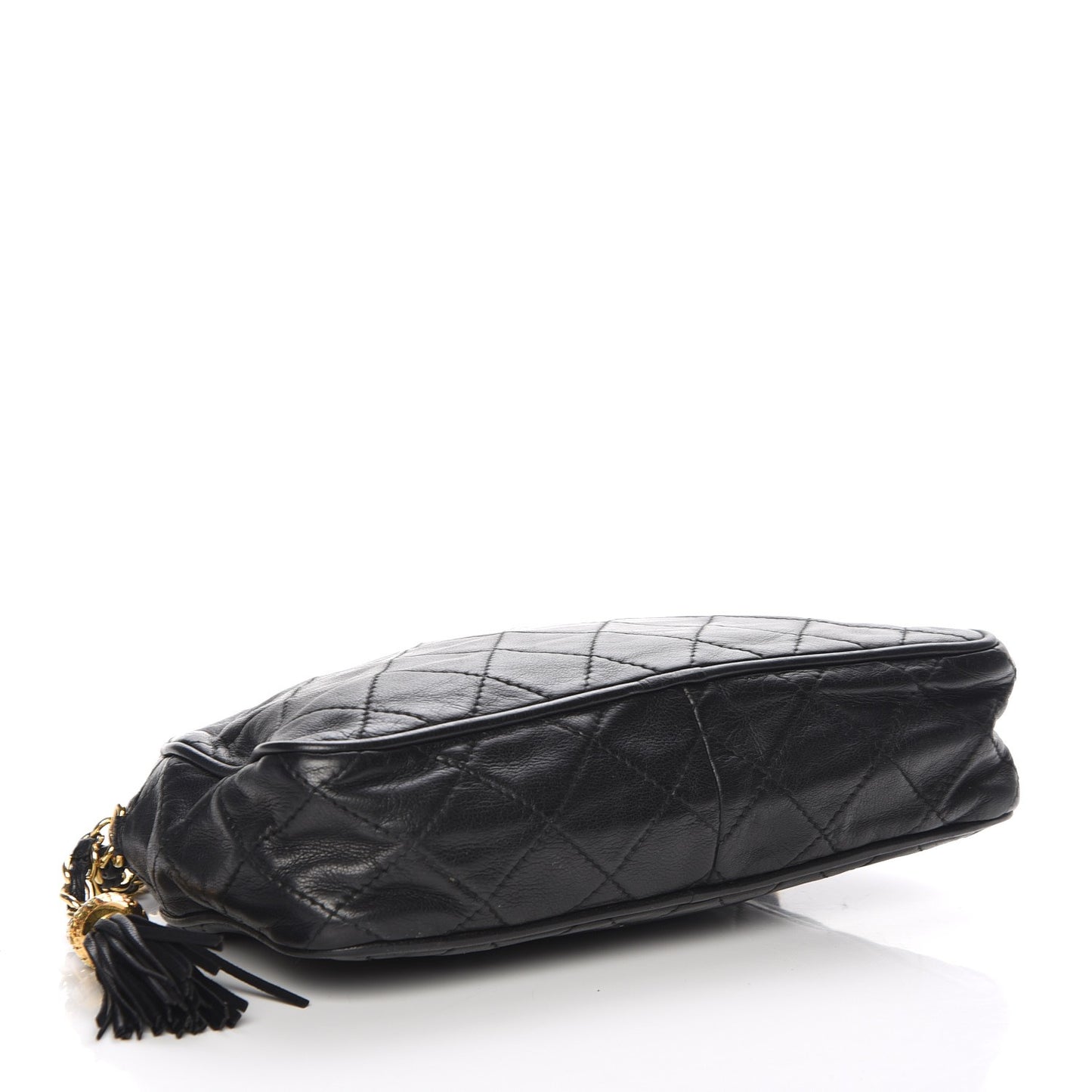 Lambskin Quilted Tassel Camera Case Black