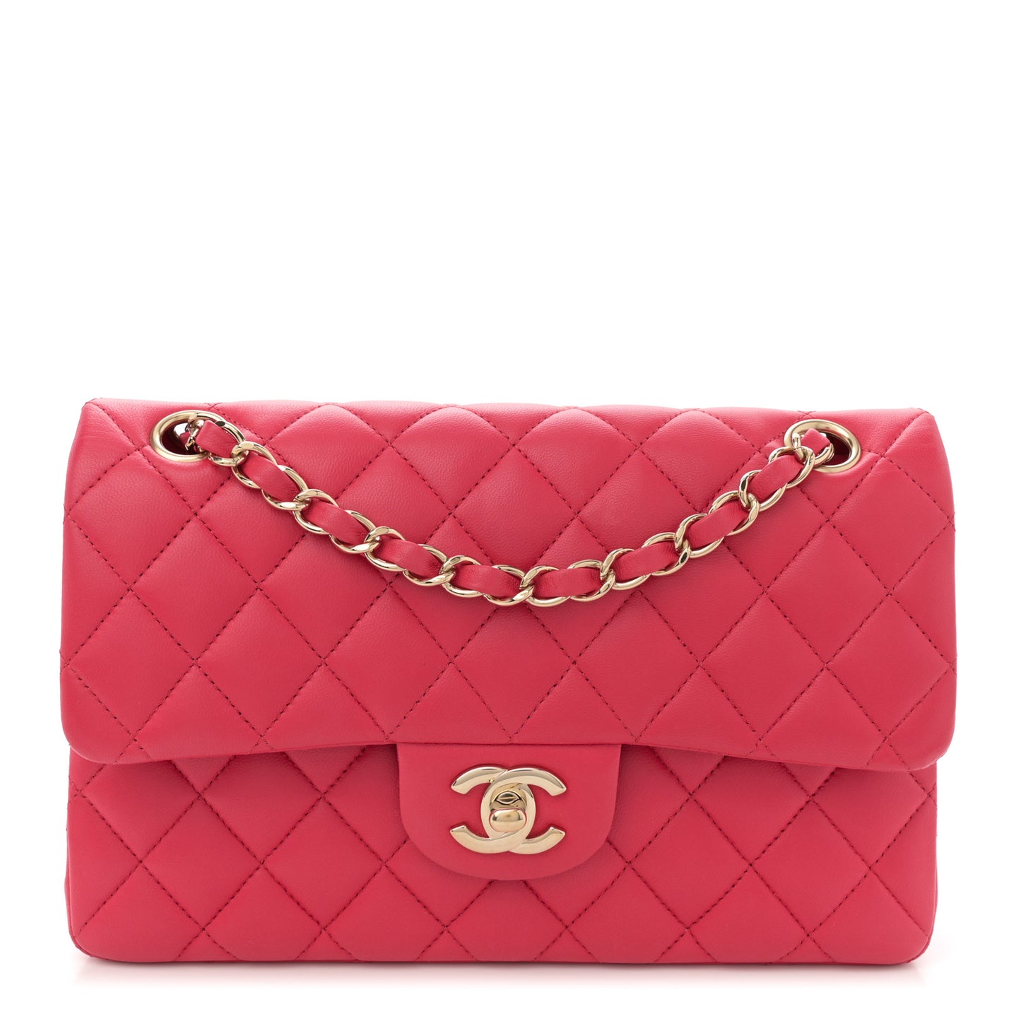 Lambskin Quilted Small Double Flap Dark Pink