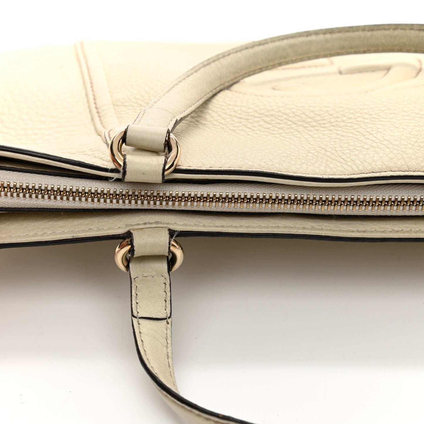 Pebbled Calfskin Small Soho Top Handle Bag Off White
