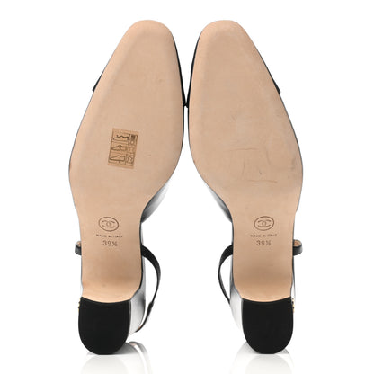 Chanel Goatskin Calfskin Cap Toe CC Slingback Sandals 39.5 Black 5 of 9