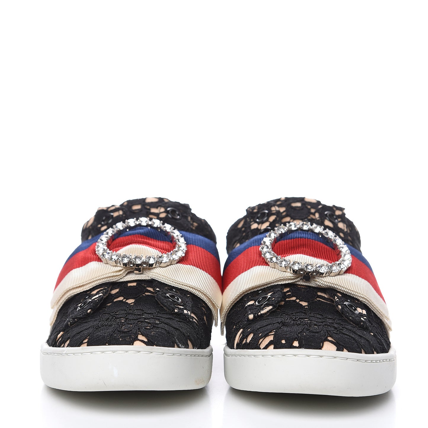 Lace Crystal Sylvie Web Flower Leaf Womens Ace Sneakers 34.5 Black Tan Beige