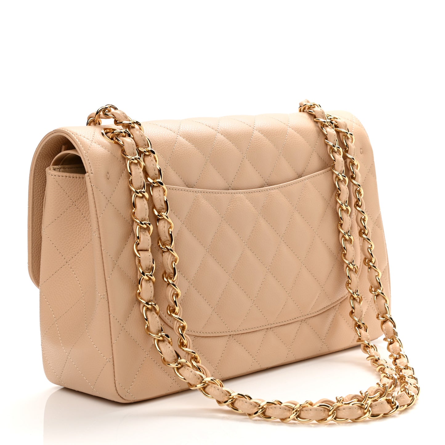 Caviar Quilted Jumbo Double Flap Light Beige