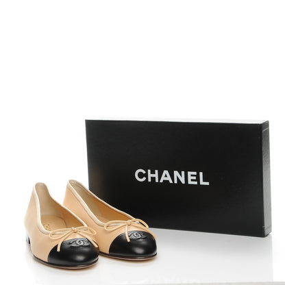 Chanel Lambskin Cap Toe Ballerina Flats 38 Beige Black 9 of 9
