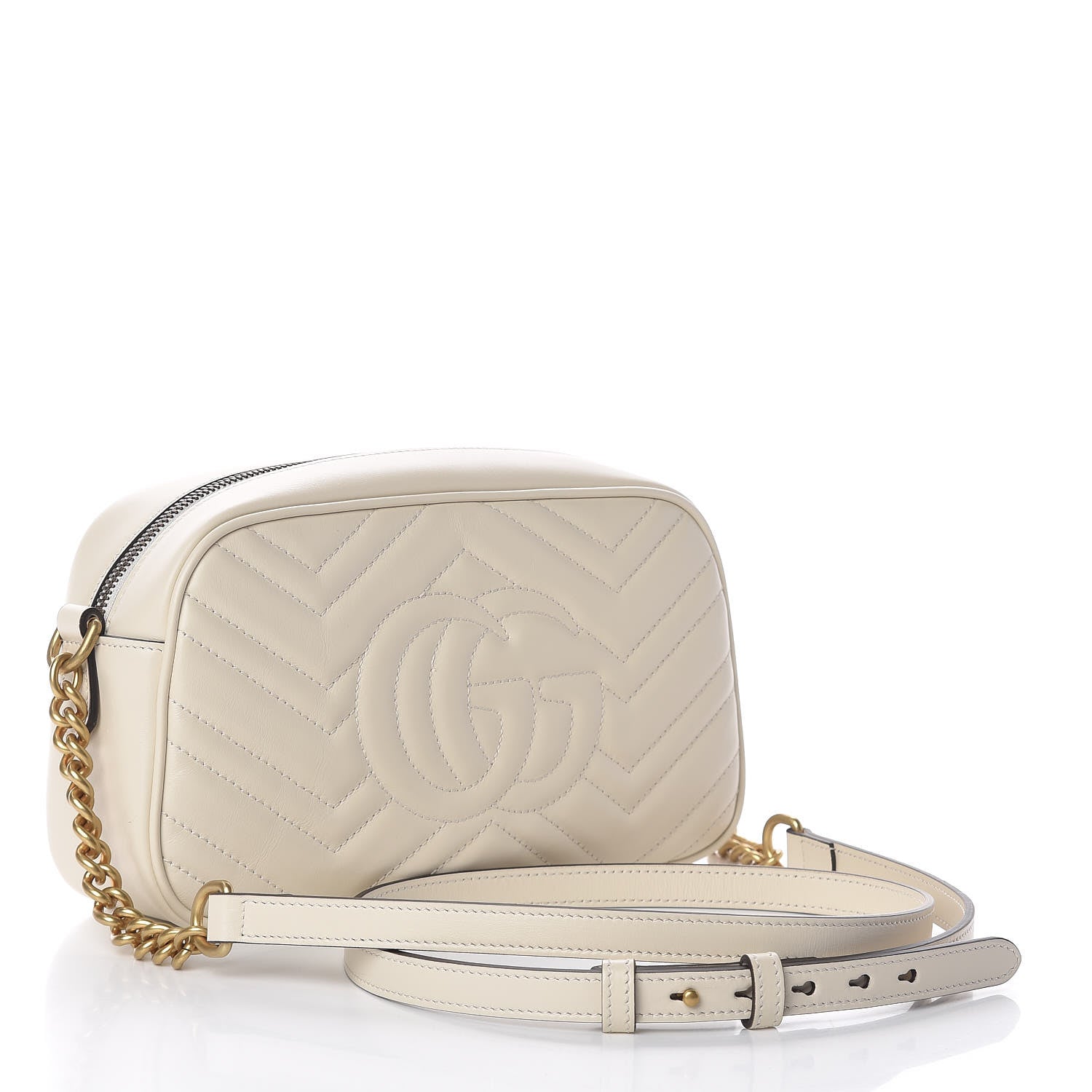 Gucci Calfskin Matelasse Small GG Marmont Chain Shoulder Bag White 3 of 11
