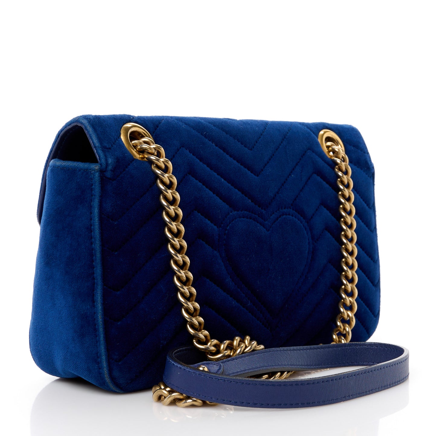 Velvet Matelasse Small GG Marmont Shoulder Bag Cobalt Blue