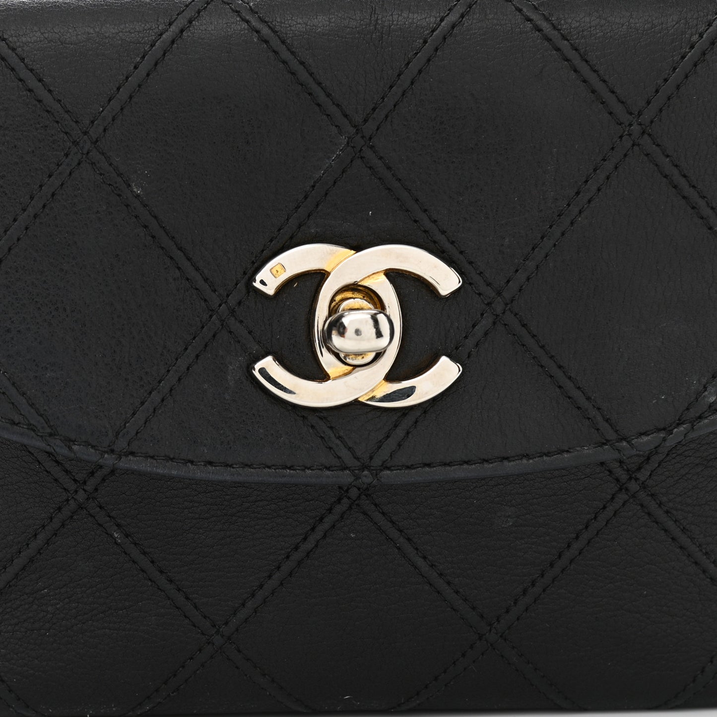 Lambskin Diamond Stitched Flap Waist Belt Bag 75 30 Black