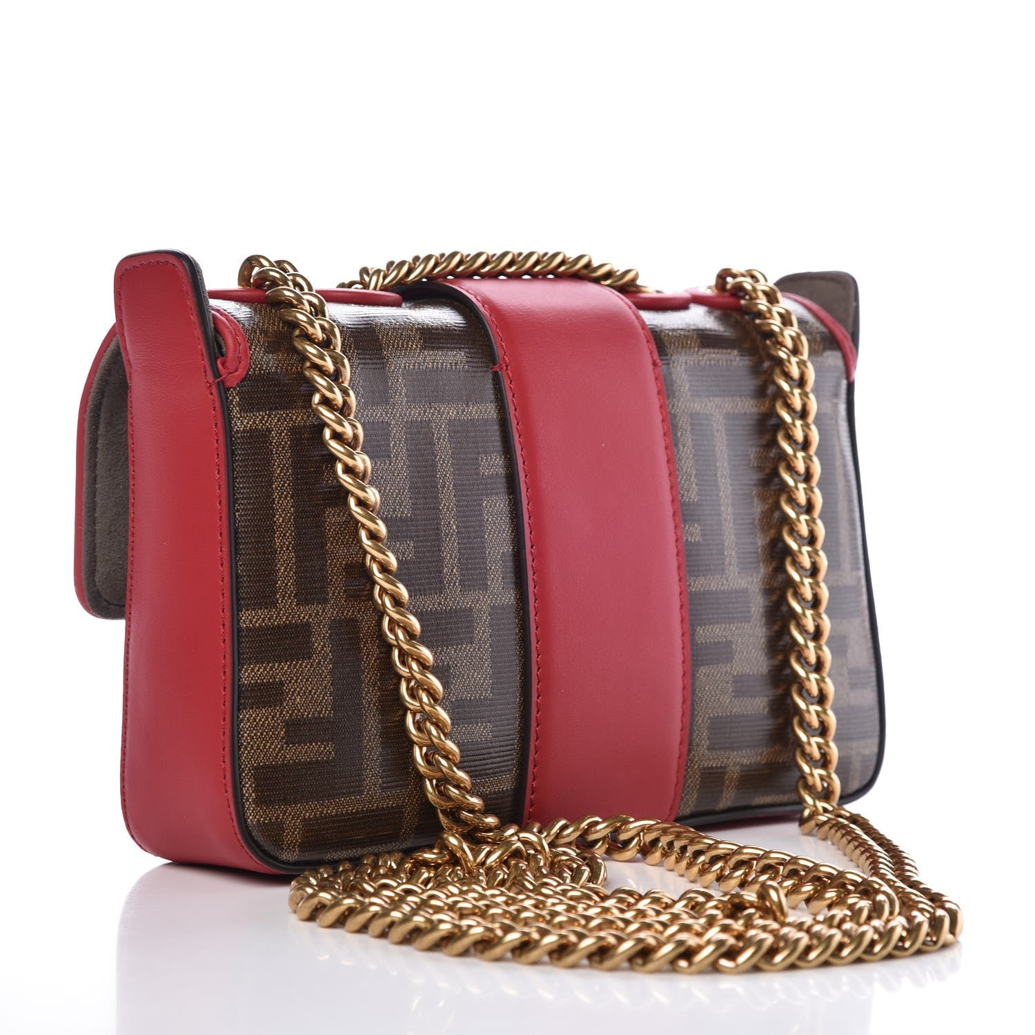Fendi Glazed Fabric Vitello Century FF 1974 Stamp Patch Mini Double F Crossbody Bag Mogano Panna Fragola 3 of 7