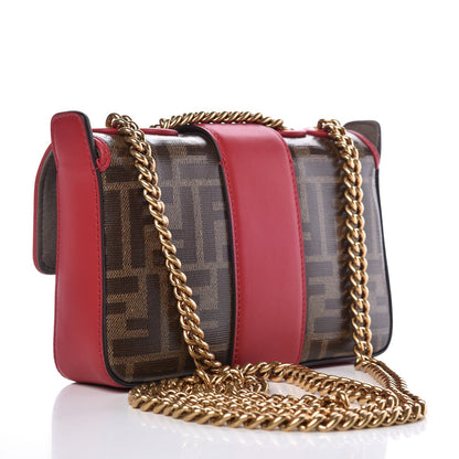 Fendi Glazed Fabric Vitello Century FF 1974 Stamp Patch Mini Double F Crossbody Bag Mogano Panna Fragola 3 of 7