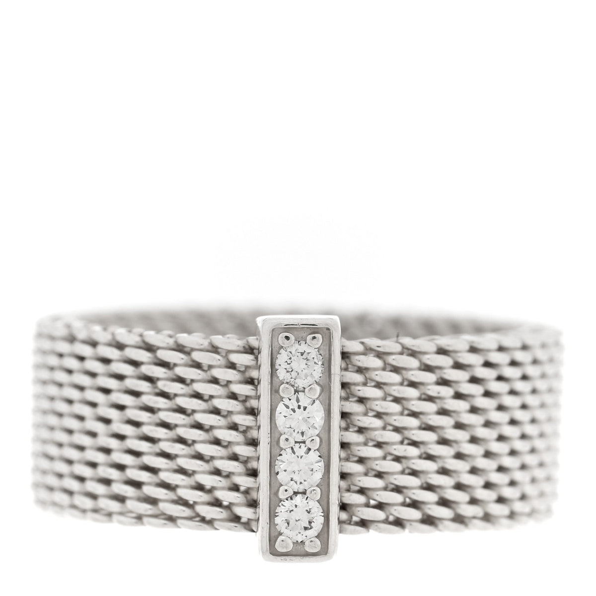 Tiffany Sterling Silver Diamond Somerset Mesh Ring 49 4.75 1 of 4