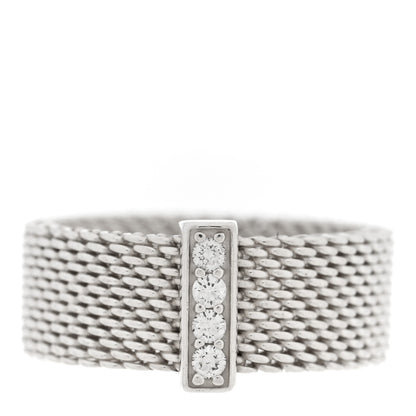 Tiffany Sterling Silver Diamond Somerset Mesh Ring 49 4.75 1 of 4