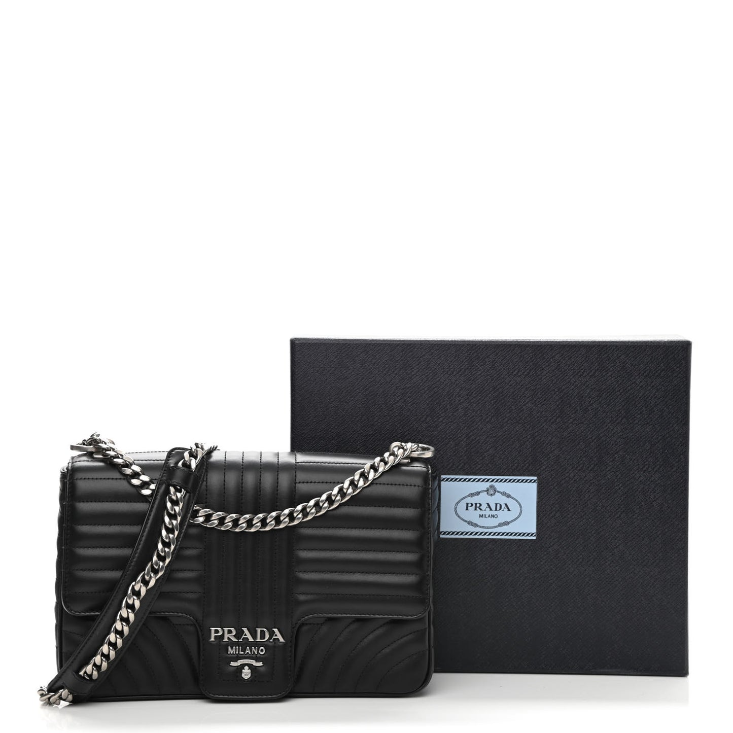 Soft Calfskin Impunture Diagramme Large Chain Flap Shoulder Bag Black