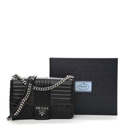 Prada Soft Calfskin Impunture Diagramme Large Chain Flap Shoulder Bag Black 12 of 12