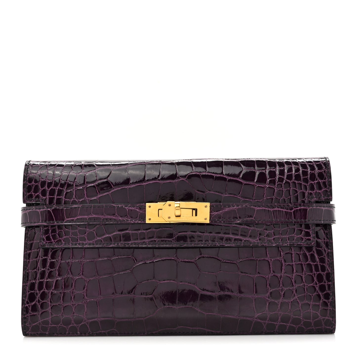 Shiny Alligator Kelly Longue Wallet Aubergine