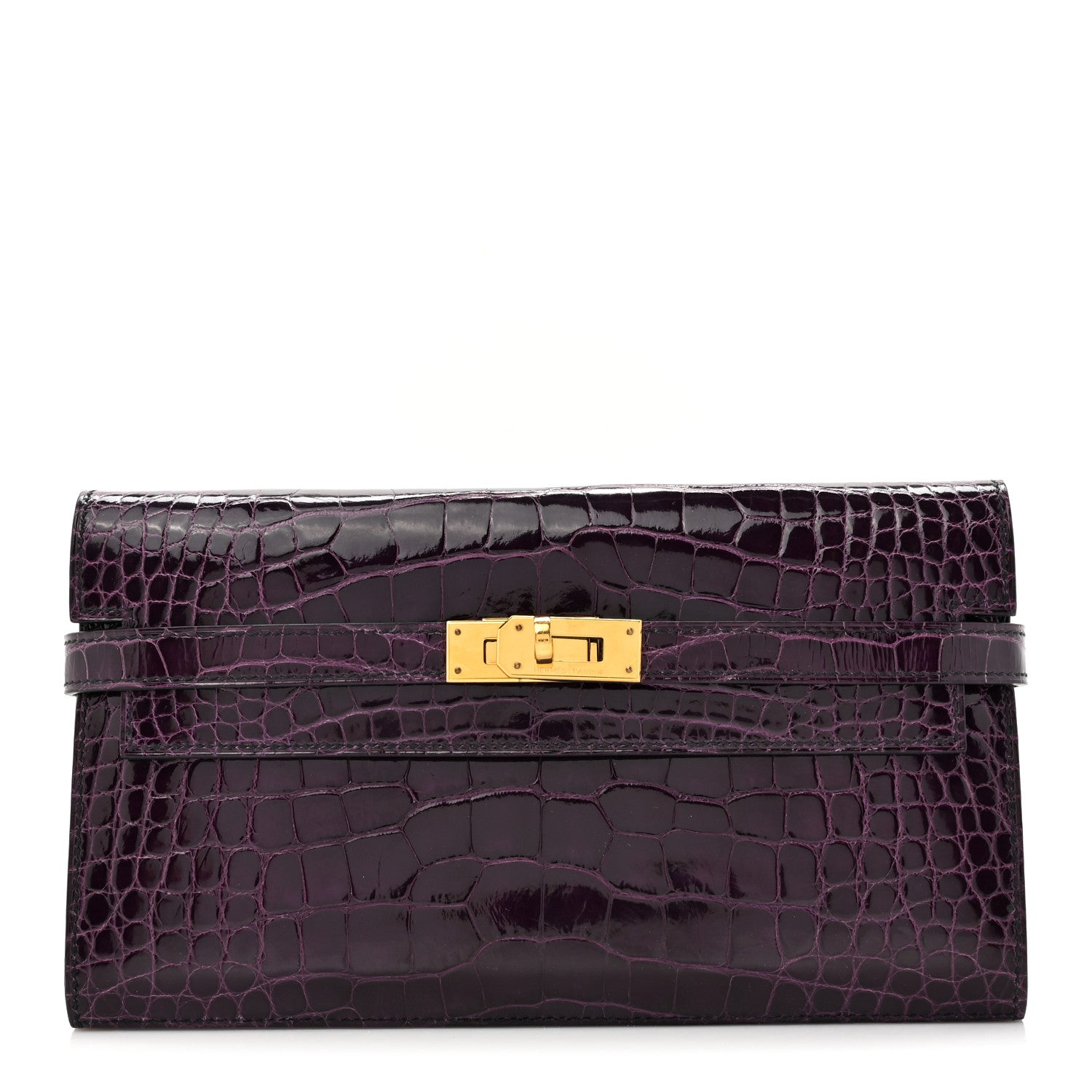 Hermes Shiny Alligator Kelly Longue Wallet Aubergine 1 of 8