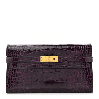 Hermes Shiny Alligator Kelly Longue Wallet Aubergine 1 of 8