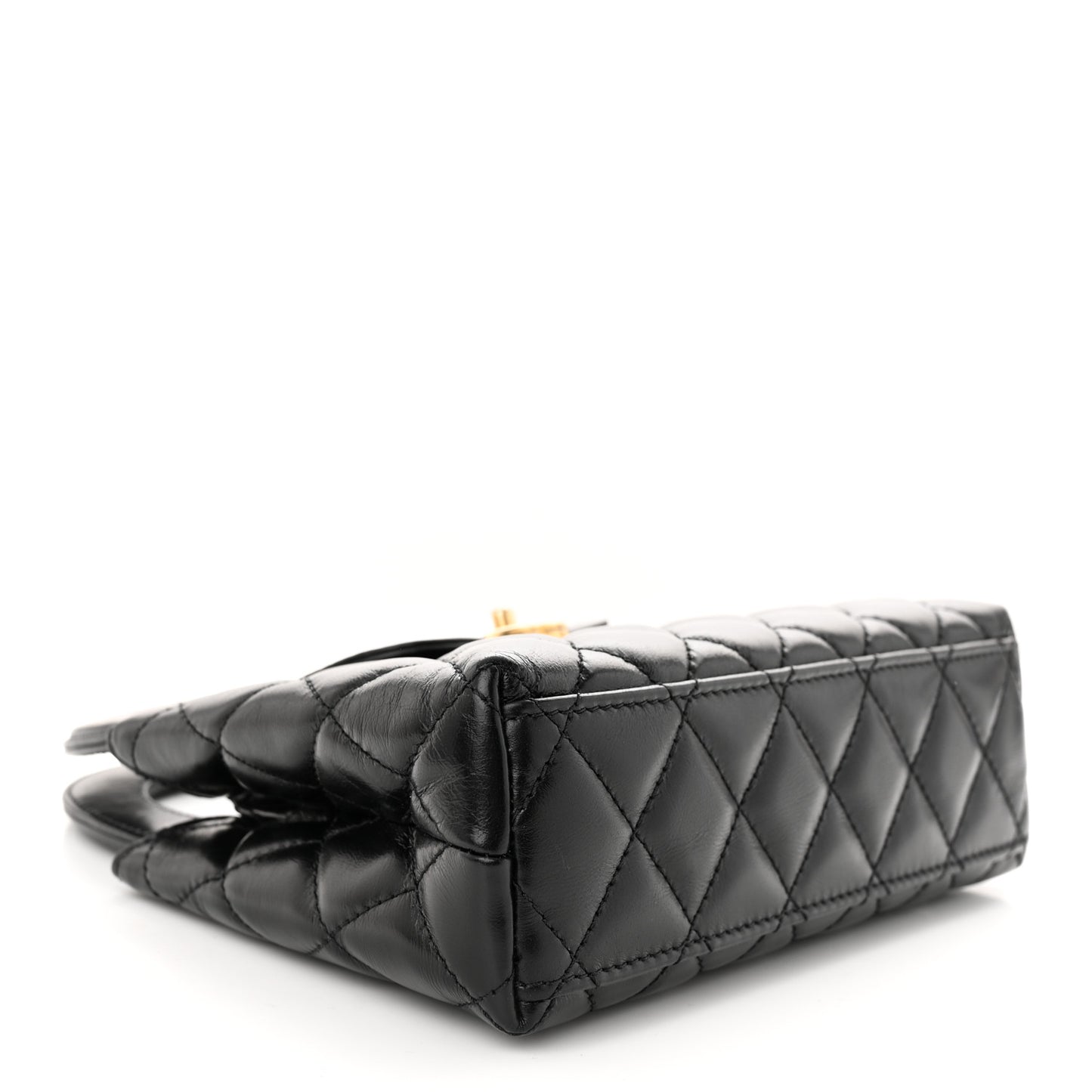 Shiny Aged Calfskin Quilted Nano Kelly Shopper Black