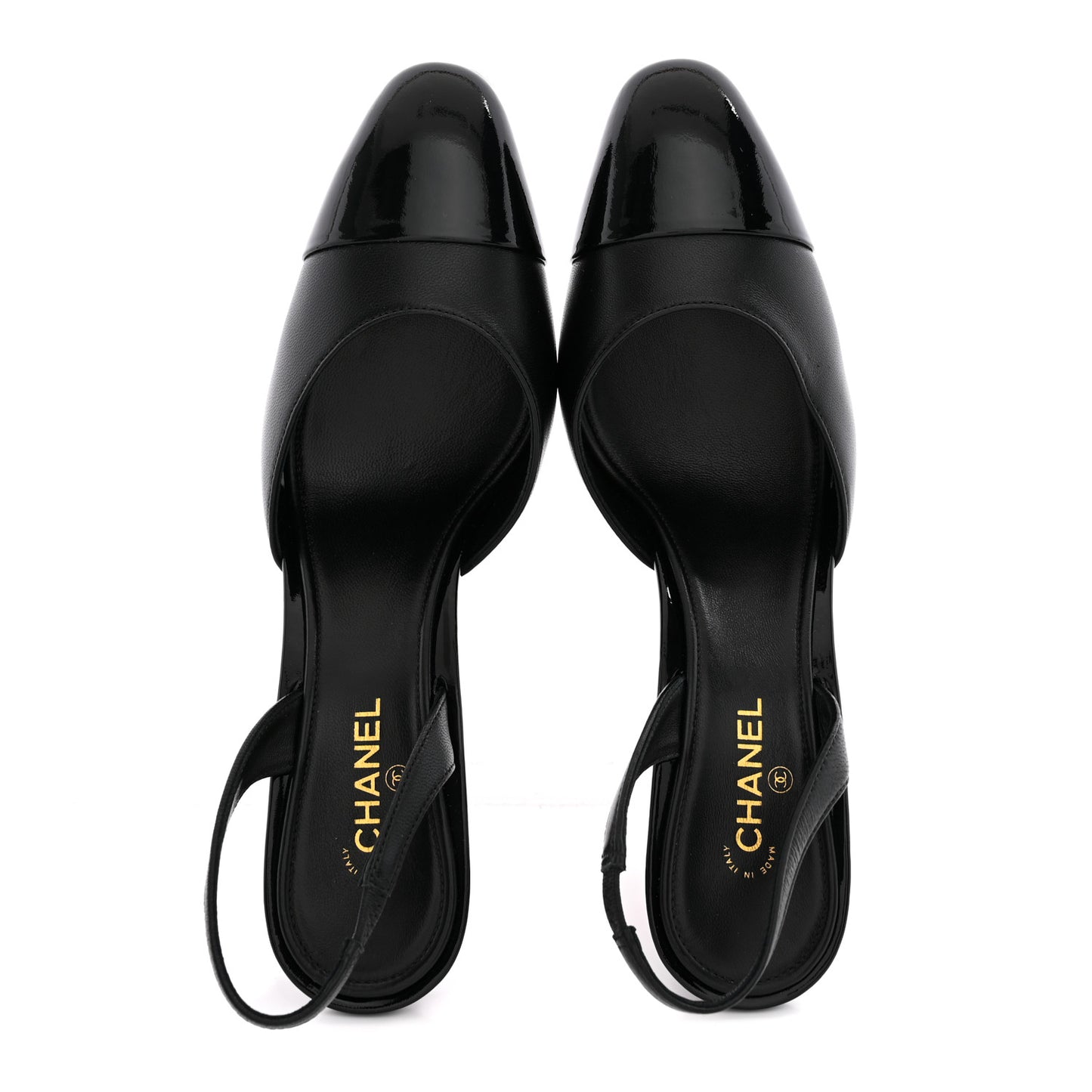 Lambskin Patent Cap Toe CC Apple Slingback Pumps 38 Black