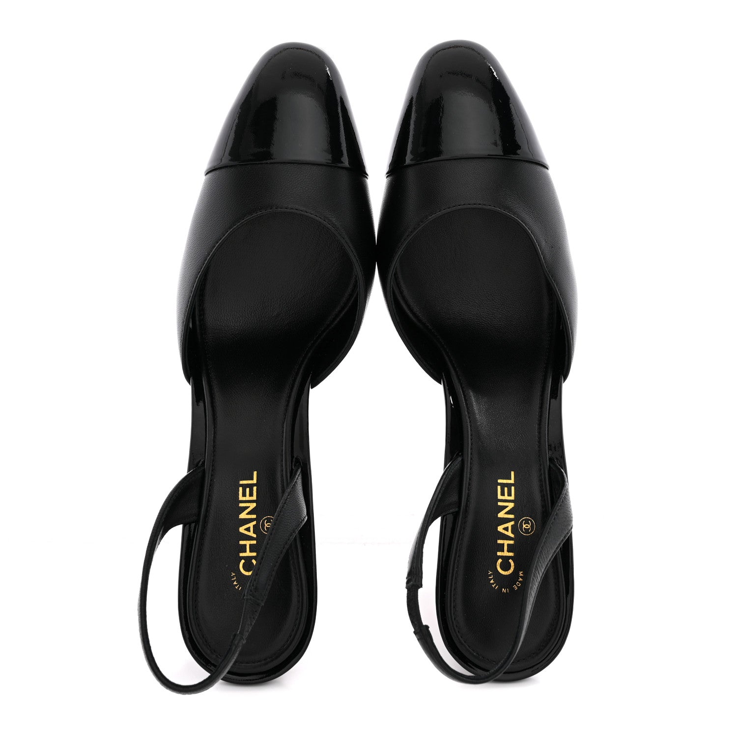 Chanel Lambskin Patent Cap Toe CC Apple Slingback Pumps 38 Black 2 of 10