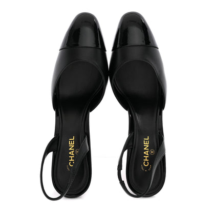 Chanel Lambskin Patent Cap Toe CC Apple Slingback Pumps 38 Black 2 of 10