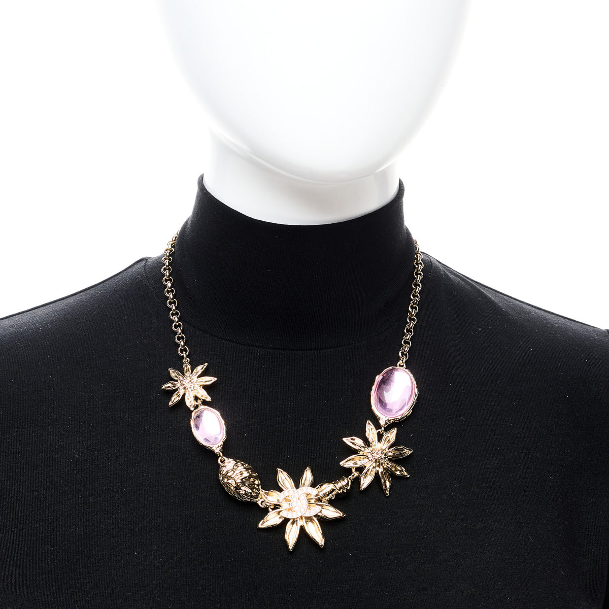 Resin Crystal CC Fruit Pendant Necklace Gold Pink