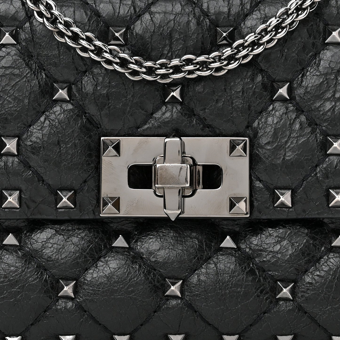 Craquele Nappa Small Rockstud Spike Shoulder Bag Black