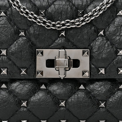 Valentino Garavani Craquele Nappa Small Rockstud Spike Shoulder Bag Black 6 of 11