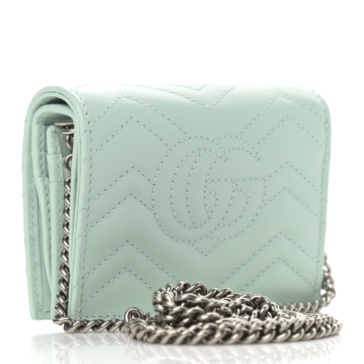 Calfskin Matelasse GG Marmont Mini Wallet On Chain Water Green
