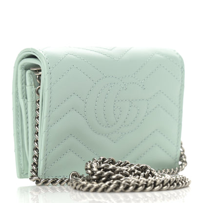 Gucci Calfskin Matelasse GG Marmont Mini Wallet On Chain Water Green 3 of 11