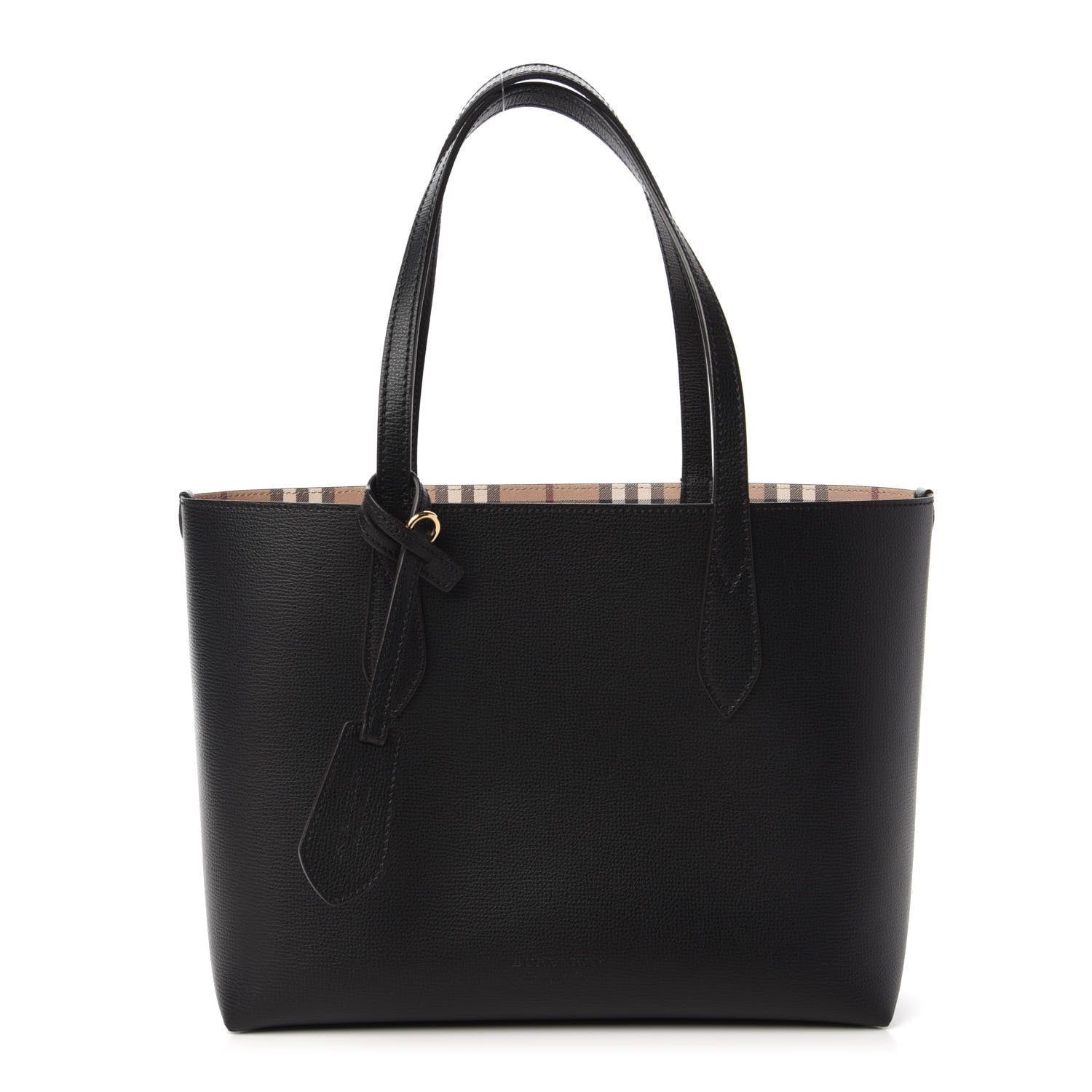 Burberry Grainy Calfskin Haymarket Check Small Reversible Tote Black 1 of 16