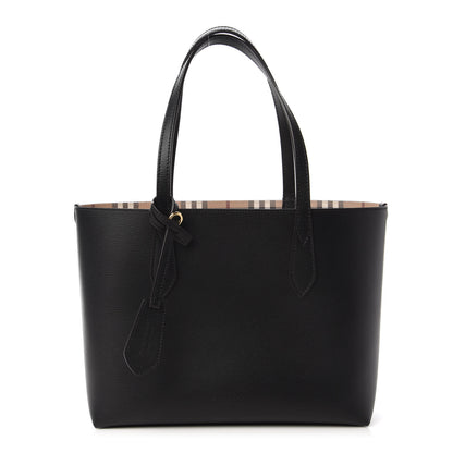Burberry Grainy Calfskin Haymarket Check Small Reversible Tote Black 1 of 16