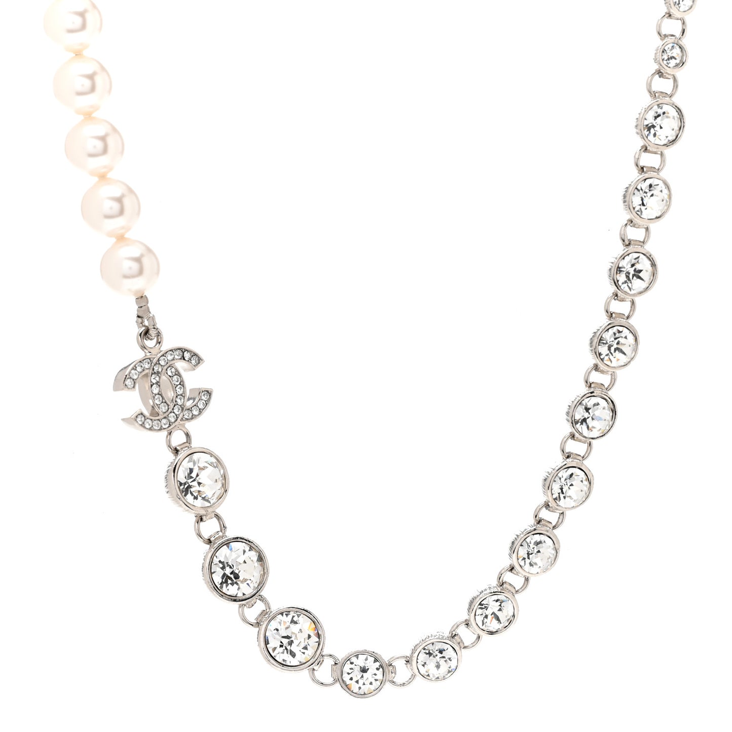 Pearl Crystal CC Choker Necklace Silver