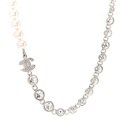 Chanel Pearl Crystal CC Choker Necklace Silver 1 of 5