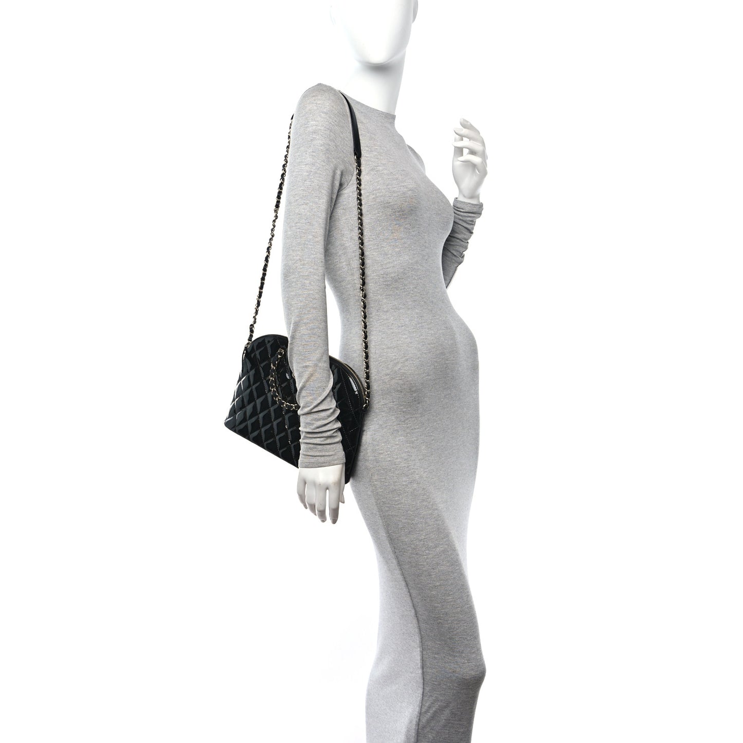 Patent Quilted Shiny Coco Small Shopping Bag Black