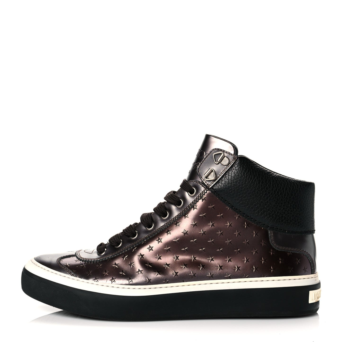 Metallic Calfskin Star Embossed Mens High Top Sneaker 42 Bronze