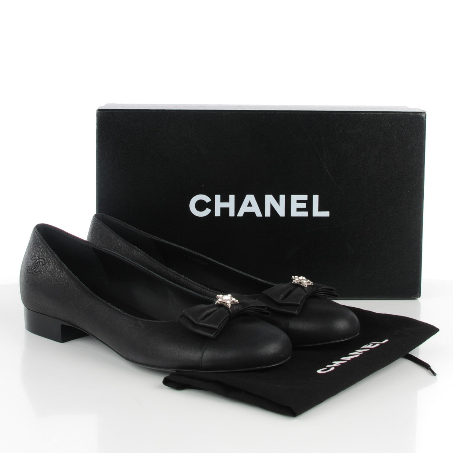 Chanel Buffalo Glitter Bow Ballerina Flats 39.5 Black 5 of 7
