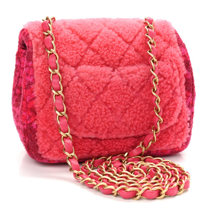 Chanel Shearling Tweed Quilted Mini Square Flap Bag Pink 3 of 11