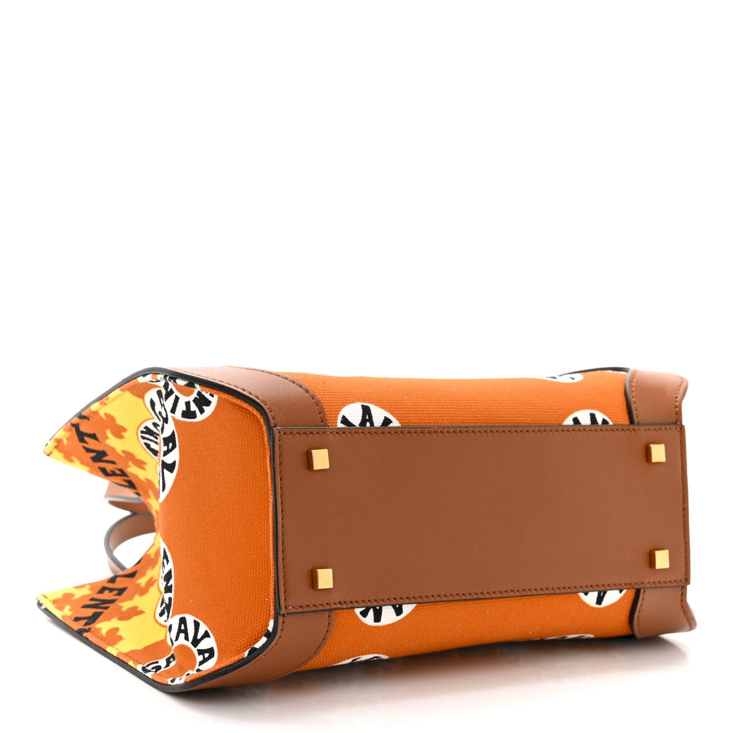 Valentino Garavani Canvas Calfskin Mini Bandana Print Small Vlogo Signature Tote Saddle Brown Multicolor 4 of 10