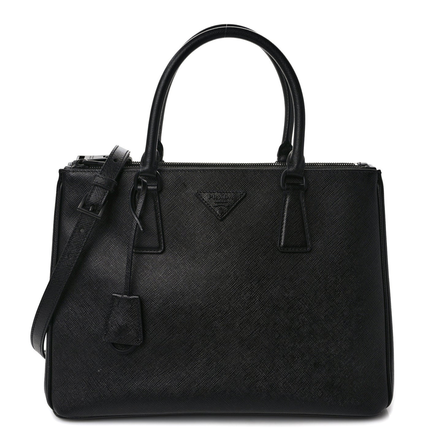 Saffiano Lux Monochrome Large Galleria Double Zip Tote Black