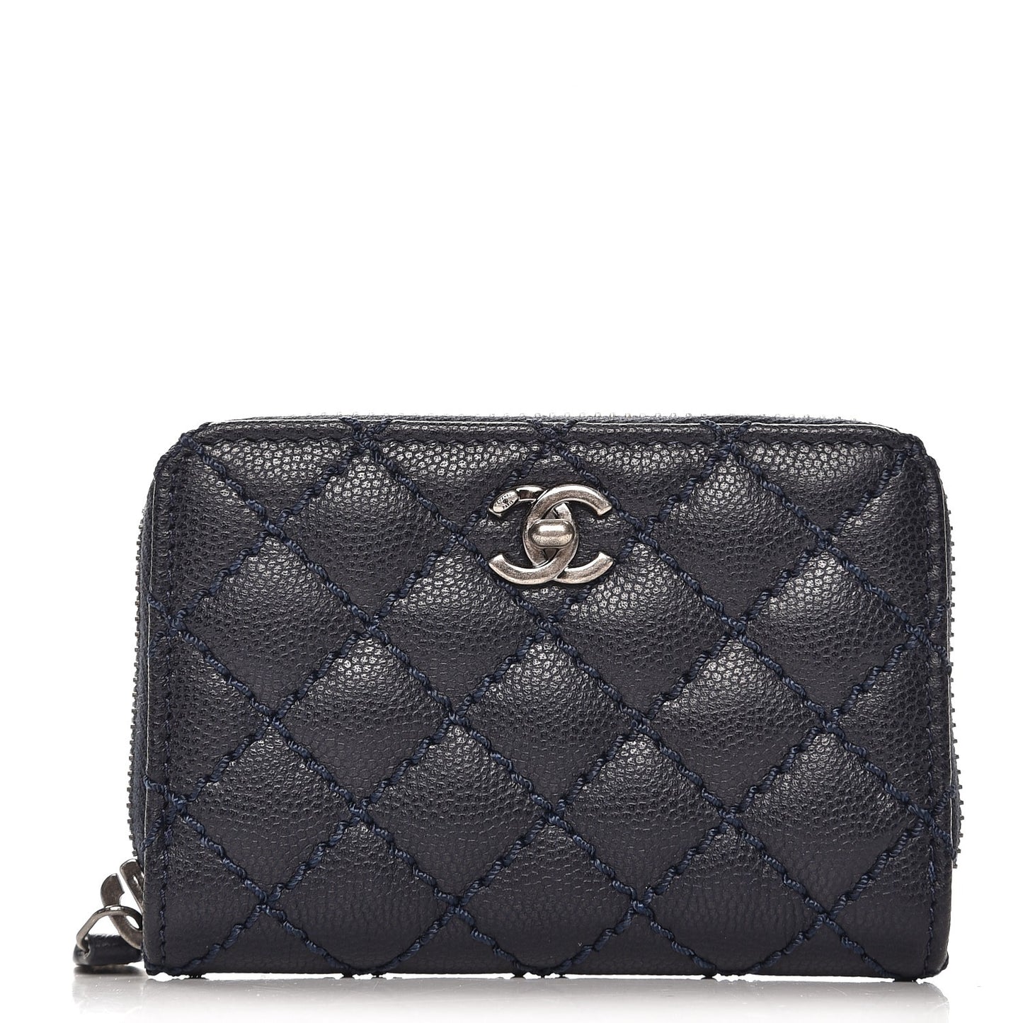 Caviar Stitched Zip Coin Purse Navy