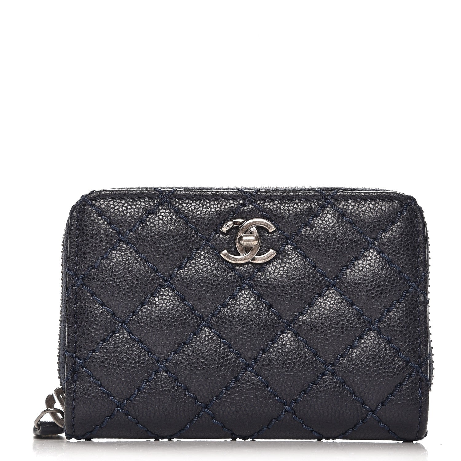 Chanel Caviar Stitched Zip Coin Purse Navy 1 of 8