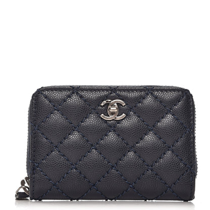Chanel Caviar Stitched Zip Coin Purse Navy 1 of 8