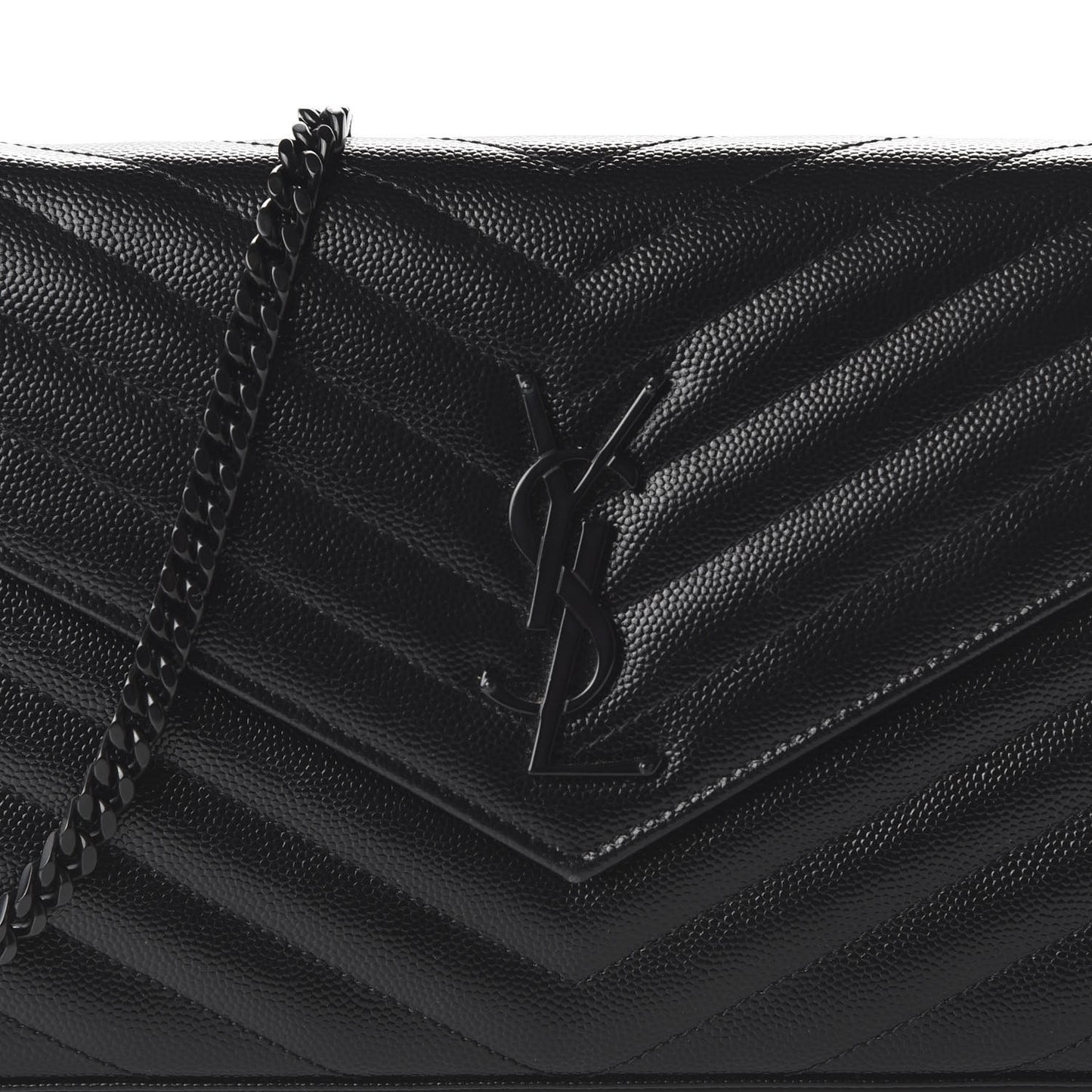 Grain De Poudre Matelasse Chevron Monogram Chain Wallet Black