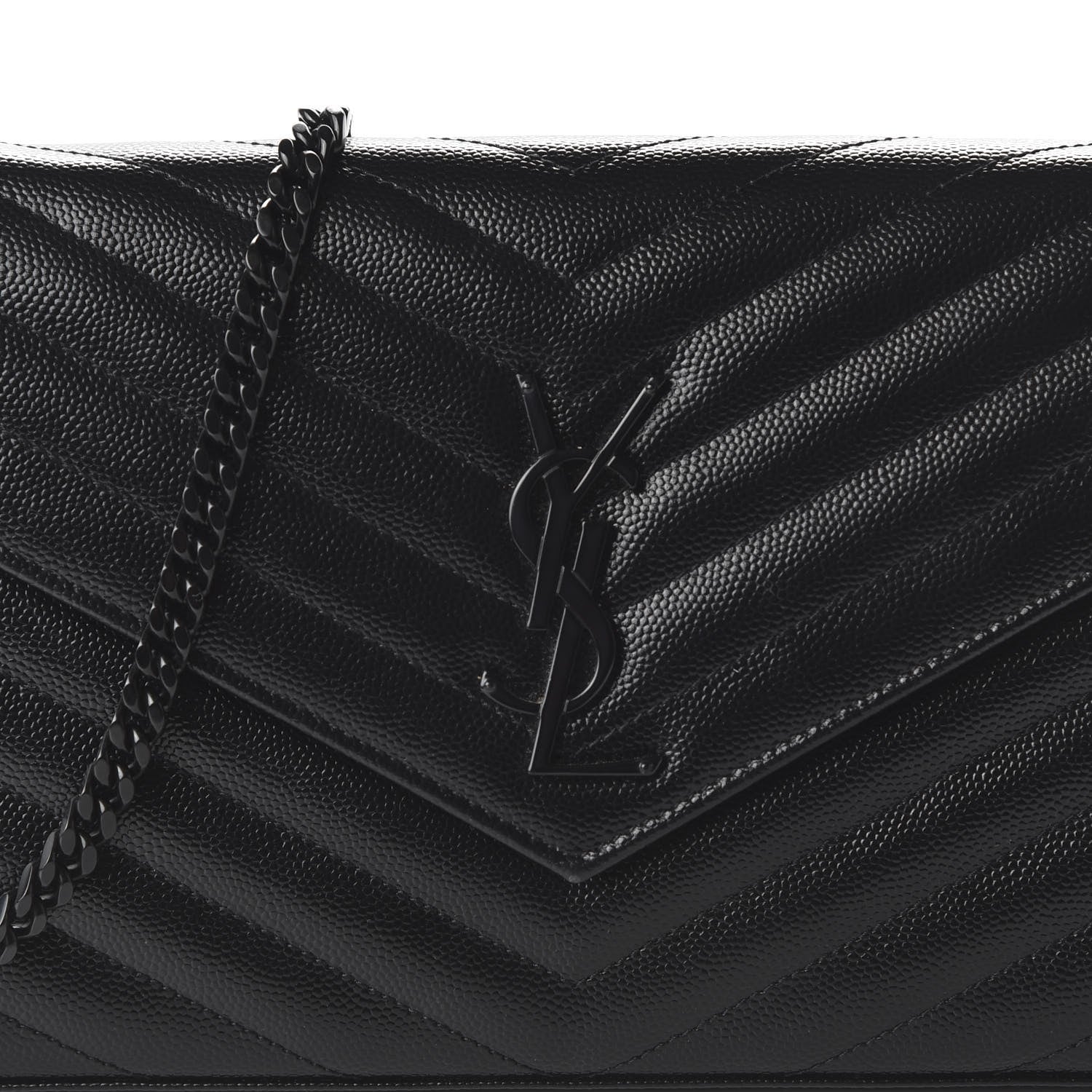 Saint Laurent Grain De Poudre Matelasse Chevron Monogram Chain Wallet Black 9 of 10