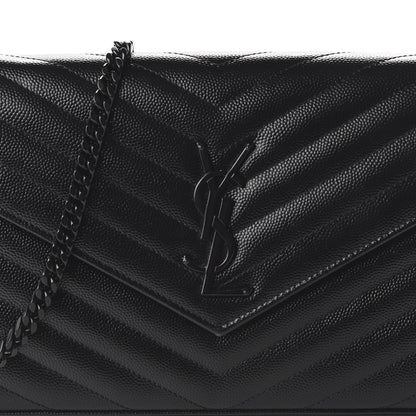 Saint Laurent Grain De Poudre Matelasse Chevron Monogram Chain Wallet Black 9 of 10