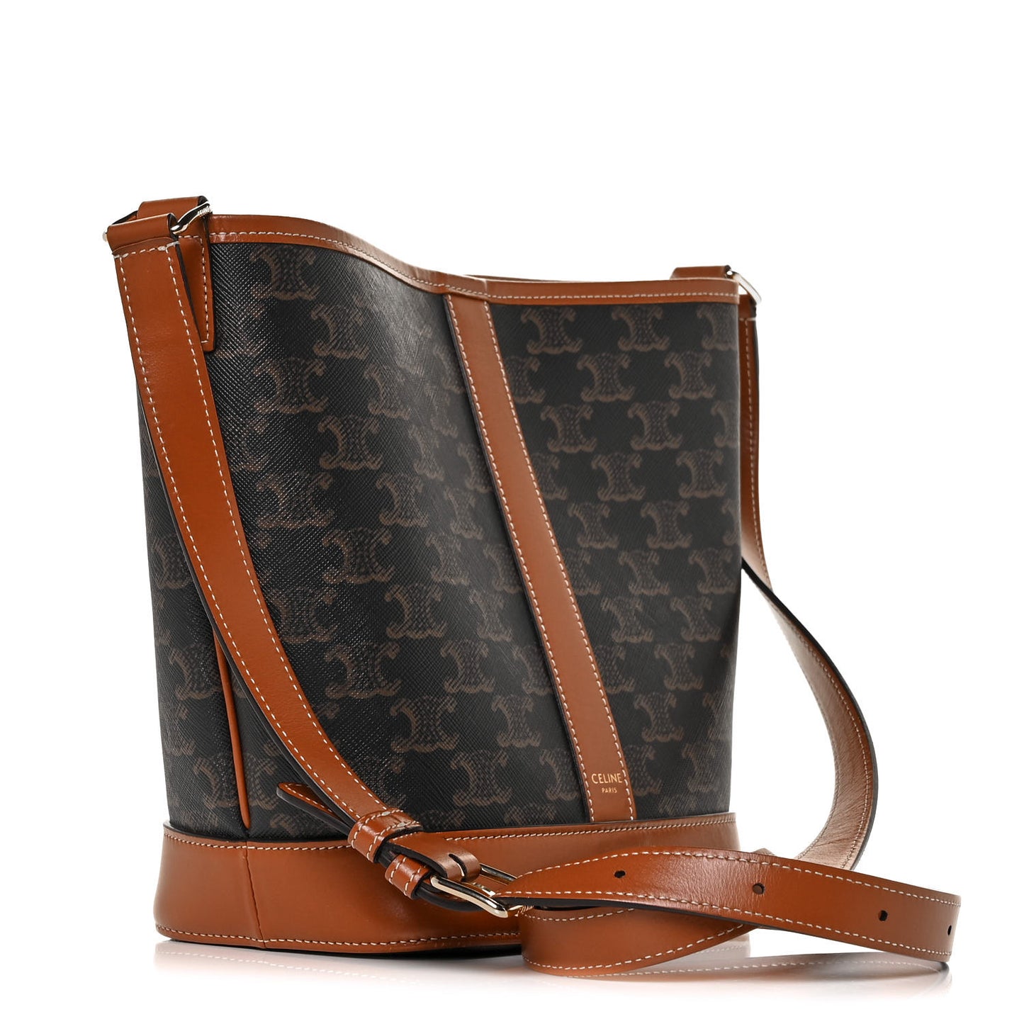 Triomphe Canvas Calfskin Small Bucket Bag Tan
